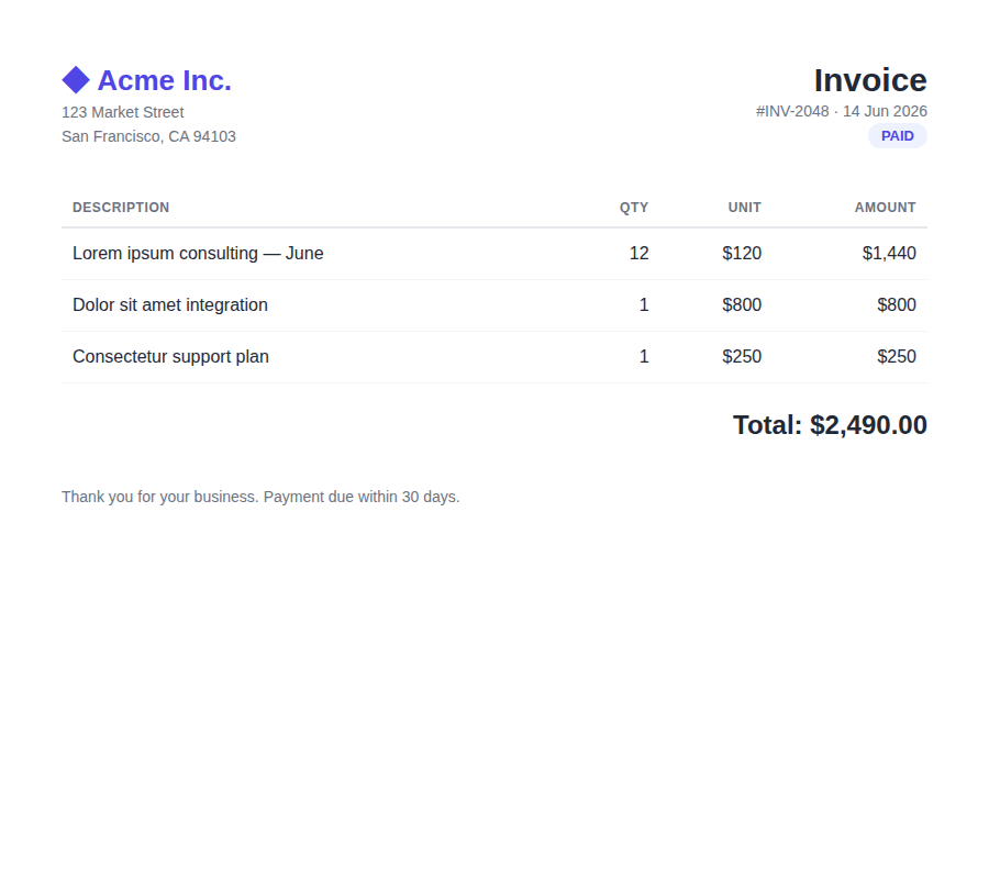 Invoice render