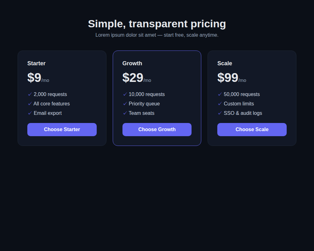 Pricing page screenshot